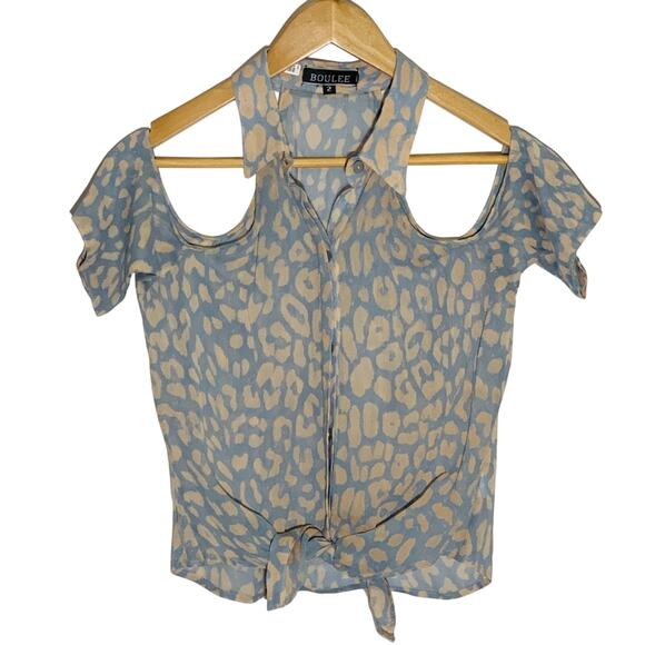 Boulee Womens blue animal Silk print cold shoulder blouse size 2 - Picture 3 of 9